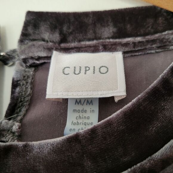 Cupio Gray Velvet Long Bell Sleeve Top Medium - Picture 2 of 7